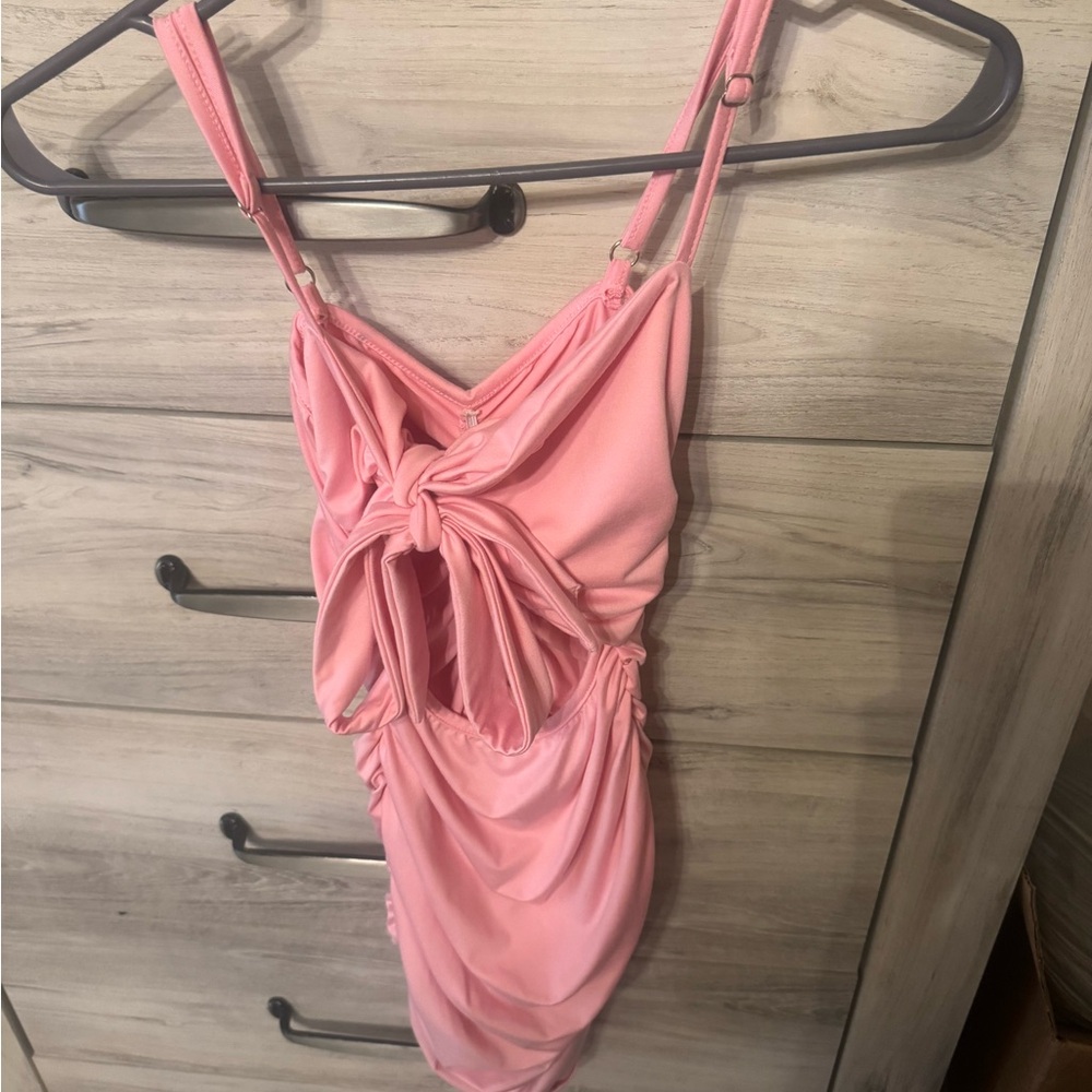 Amazon Pink Cutout Bodycon Dress - removable tie